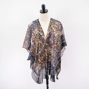 American Rag Small Sheer Cardigan Poncho Open Front Blouse Top Baroque Tan Orang